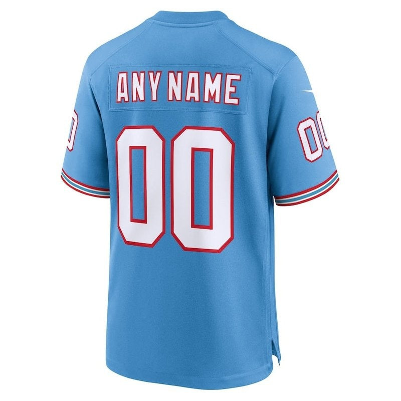 Camiseta retro personalizada de la NFL de los Tennessee Titans y los Oilers - Azul claro