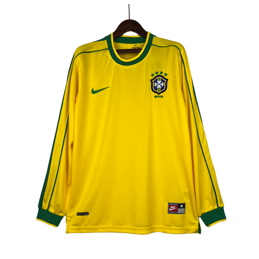 Camiseta de local de Brasil 1998 retro de manga larga 