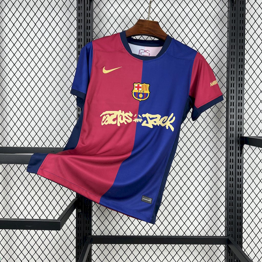 Barcelona Travis Scott Home Fan Jersey 2025/26 Spotify and FC Barcelona Collab With Travis Scott on a Special Cactus Jack