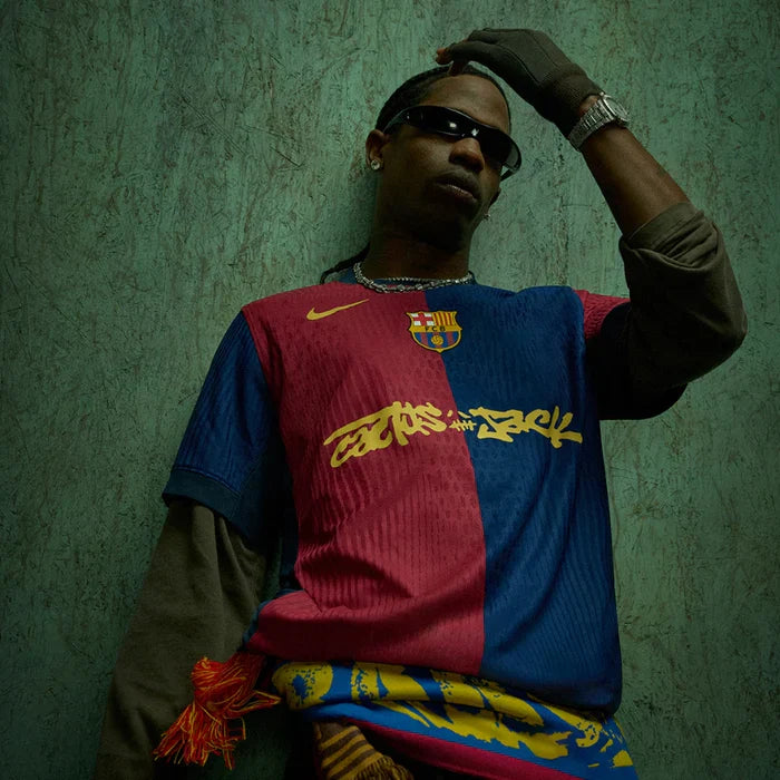 Barcelona Travis Scott Home Fan Jersey 2025/26 Spotify and FC Barcelona Collab With Travis Scott on a Special Cactus Jack