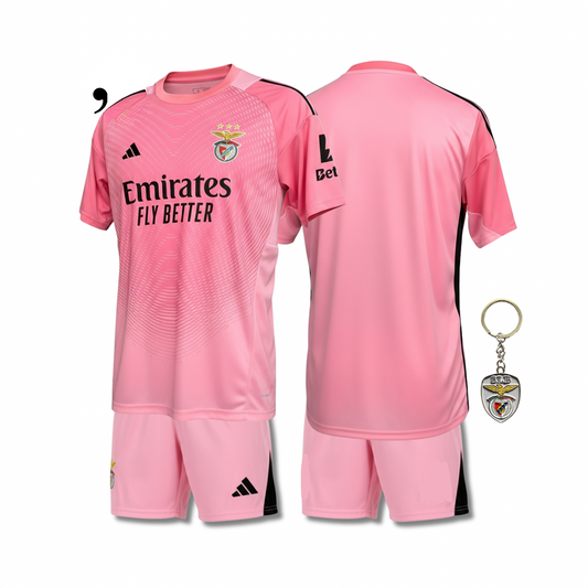 Equipación infantil del Benfica, equipación de portero rosa, temporada 2025/26
