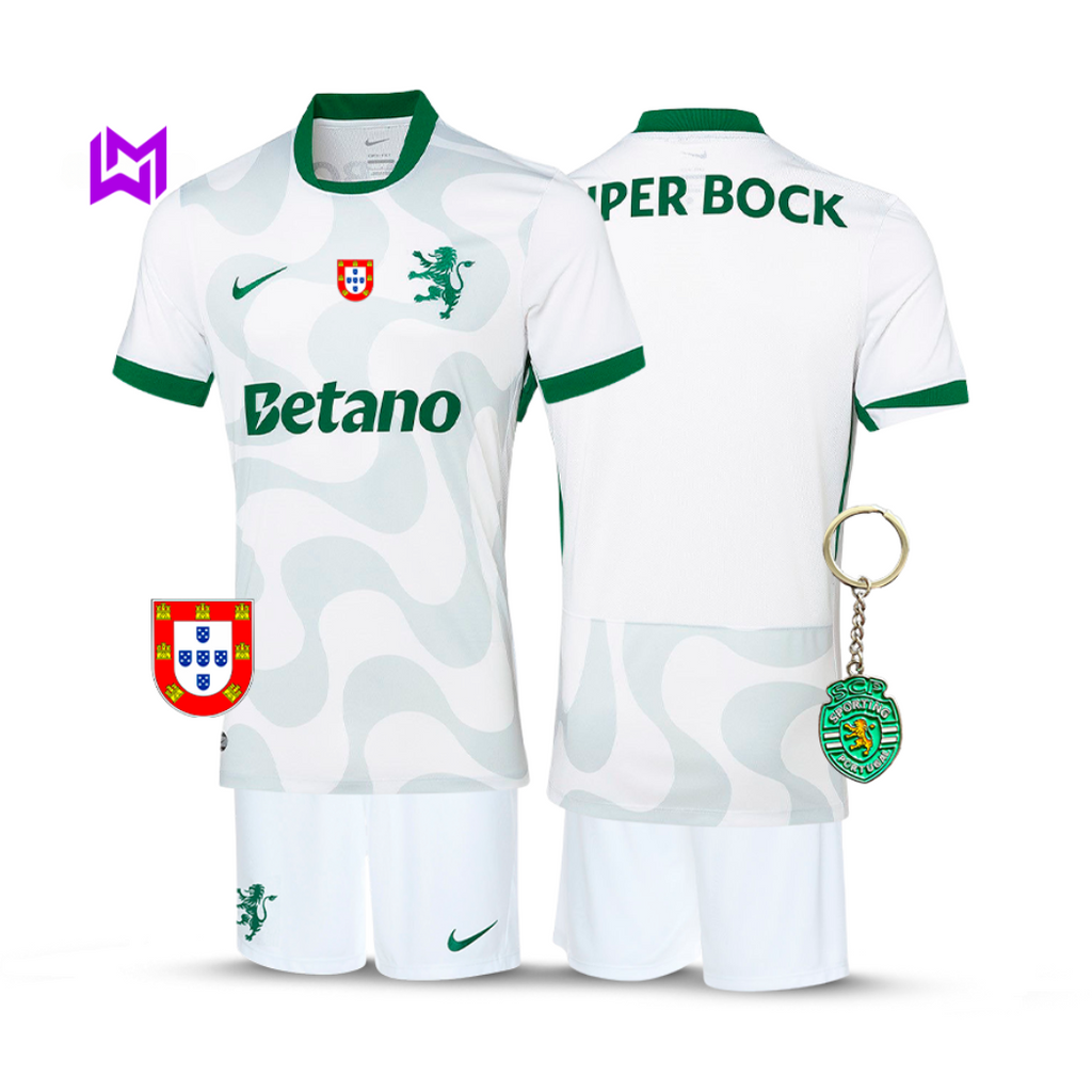 Conjunto Infantil Sporting Alternativa Branca 2025/26 - LANÇAMENTO! 🔥💚
