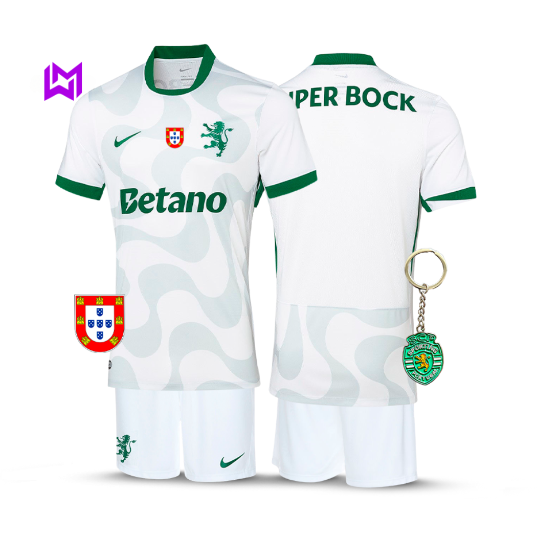 Conjunto Infantil Sporting Alternativa Branca 2025/26 - LANÇAMENTO! 🔥💚