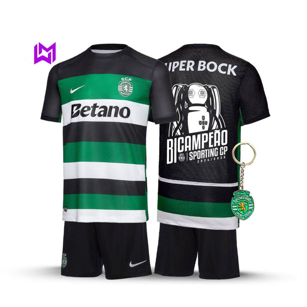 Conjunto Infantil Sporting Principal BICAMPEÃO 2024/25 - MODELO EXCLUSIVO! 🦁🏆
