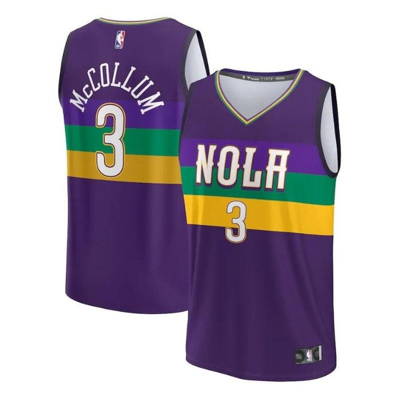 Camiseta unisex de la NBA Fastbreak de los New Orleans Pelicans 2023 de CJ McCollum - Edición Ciudad - Morada