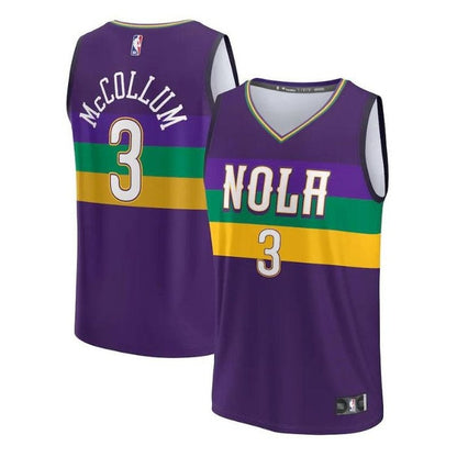 Camiseta unisex de la NBA Fastbreak de los New Orleans Pelicans 2023 de CJ McCollum - Edición Ciudad - Morada