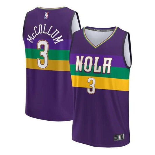 Camiseta unisex de la NBA Fastbreak de los New Orleans Pelicans 2023 de CJ McCollum - Edición Ciudad - Morada