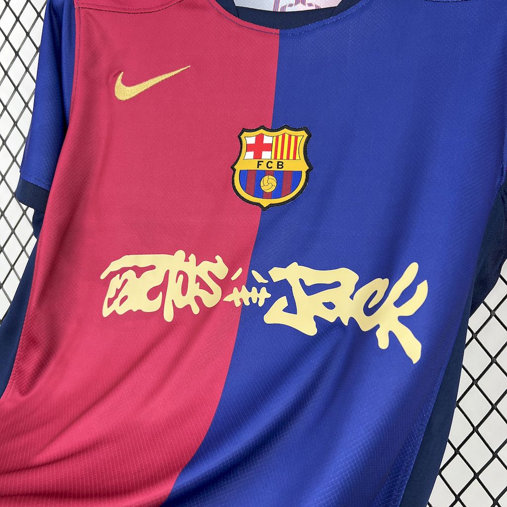 Barcelona Travis Scott Home Fan Jersey 2025/26 Spotify and FC Barcelona Collab With Travis Scott on a Special Cactus Jack
